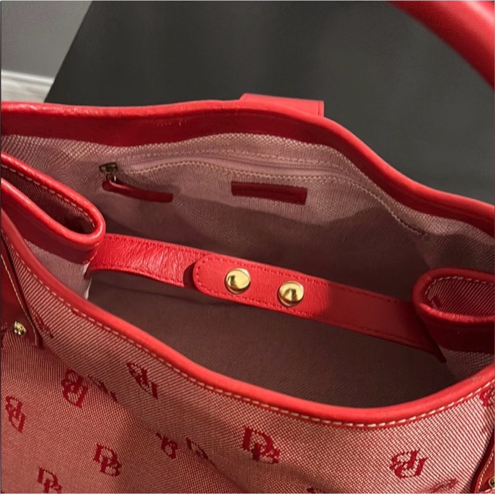 Dooney & Bourke Belvedere Leather and Canvas Handbag/Satchel - Red - Picture 11 of 15